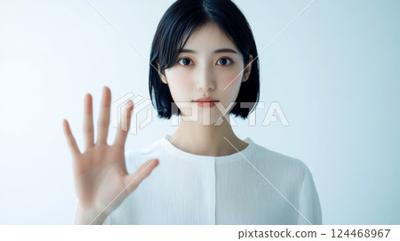 Woman calling for STOP attention Woman calling for STOP attention 124468967