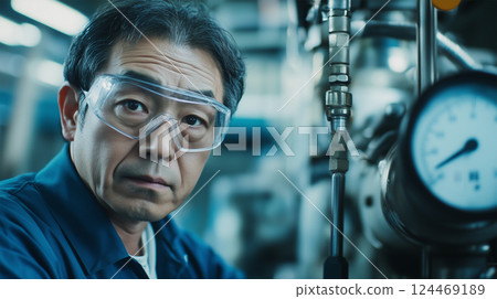 日本工程師在工廠檢查機器 日本工程師在工廠檢查機器 124469189