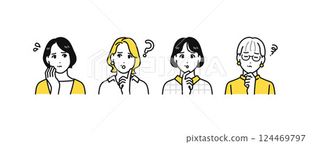 Simple icon set of four troubled middle-aged women Simple icon set of four troubled middle-aged women 124469797