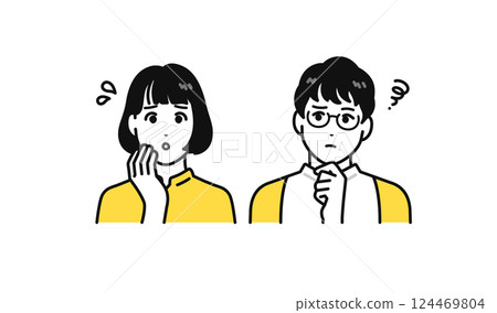 Simple character icon set of a worried young couple 124469804