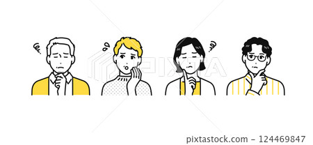 Simple icon set of a worried middle-aged couple 124469847
