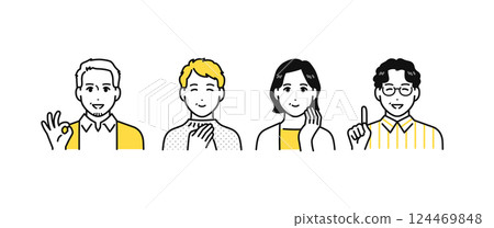 Simple icon set of a relieved middle-aged couple Simple icon set of a relieved middle-aged couple 124469848