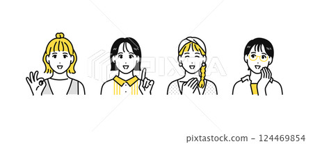 四個微笑的年輕女性的簡單圖標集 124469854