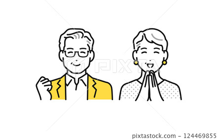 一對富裕的老年夫婦開心地笑著的簡單人物圖標集 124469855