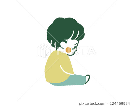 一個男孩低頭感到沮喪-4 種顏色 一個男孩低頭感到沮喪-4 種顏色 124469954