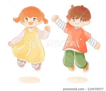 Jumping children, girls and boys Jumping children, girls and boys 124470077