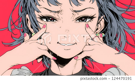 A woman smiling wryly (feeling awkward, confused, self-deprecating, and in inner conflict) 124470191