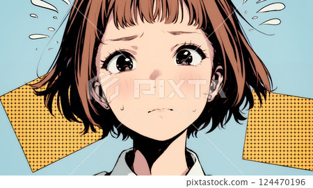 女人苦笑(感到尷尬、困惑、自嘲、內心矛盾) 女人苦笑(感到尷尬、困惑、自嘲、內心矛盾) 124470196