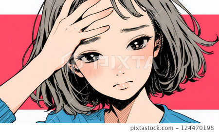 女人苦笑(感到尷尬、困惑、自嘲、內心矛盾) 女人苦笑(感到尷尬、困惑、自嘲、內心矛盾) 124470198