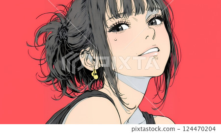 女人苦笑（感到尷尬、困惑、自嘲、內心矛盾） 124470204