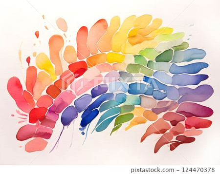 Watercolor streaks blending across white canvas, generating rainbow-hued gradient with vibrant, dynamic energy and artistic spontaneity Watercolor streaks blending across white canvas, generating rainbow-hued gradient with vibrant, dynamic energy and artistic spontaneity 124470378