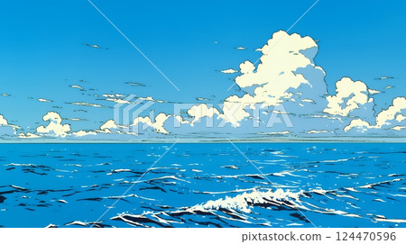 夏日藍天、碧海和白雲的對比 124470596