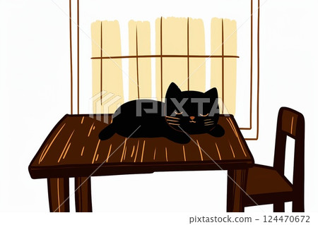 黑貓睡在窗邊的桌子上 黑貓睡在窗邊的桌子上 124470672
