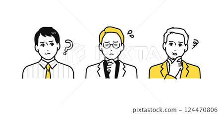 Worried facial expression, manager, deputy manager, section manager, chief, leader icon set Worried facial expression, manager, deputy manager, section manager, chief, leader icon set 124470806