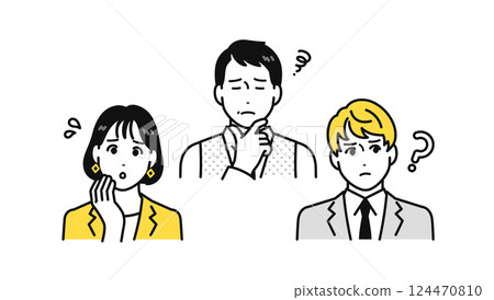 A simple icon set of a boss and subordinate with a worried expression A simple icon set of a boss and subordinate with a worried expression 124470810