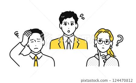 帶有憂慮表情的業務團隊的簡單字元圖示集 124470812