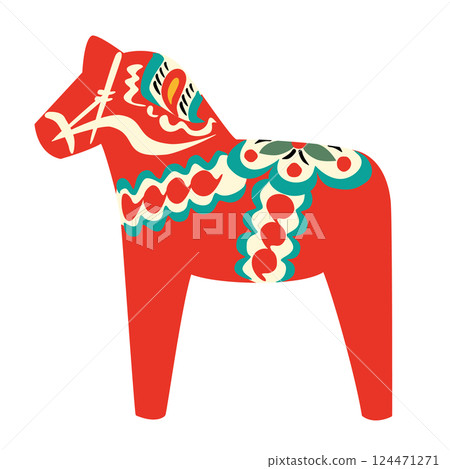 可愛的達拉然馬(Dalahäst)的向量插圖 可愛的達拉然馬(Dalahäst)的向量插圖 124471271