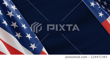 USA or American flag on blue background with copy space 3D render USA or American flag on blue background with copy space 3D render 124471365