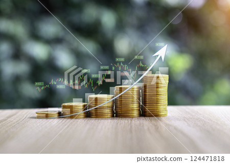 Ecology green energy renewable concept. green nature background. Gold coin is placed as a graph showing of Investing in the environment, society, governance, Invest ESG in the industrial. 124471818