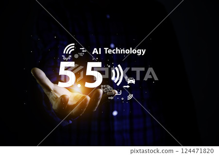 5.5 G Technology networks Internet connecting wireless devices around the world. 5.5 g icon in businessman hand. Technology is essential to businesses in the digital world. 5.5 G Technology networks Internet connecting wireless devices around the world. 5.5 g icon in businessman hand. Technology is essential to businesses in the digital world. 124471820