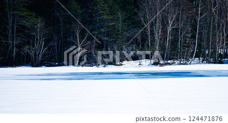 The surface of Lake Onneto in early spring as the snow melts in Ashoro, Hokkaido The surface of Lake Onneto in early spring as the snow melts in Ashoro, Hokkaido 124471876