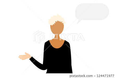 A simple illustration of a woman in a black shirt talking 124471977