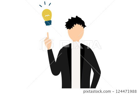 A simple illustration of a man wearing a black jacket coming up with an idea A simple illustration of a man wearing a black jacket coming up with an idea 124471988