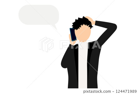 A simple illustration of a man wearing a black jacket talking on a smartphone A simple illustration of a man wearing a black jacket talking on a smartphone 124471989