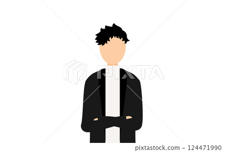 A simple illustration of a man wearing a black jacket with his arms crossed A simple illustration of a man wearing a black jacket with his arms crossed 124471990