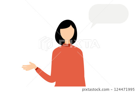 A simple illustration of a woman wearing a red turtleneck talking 124471995