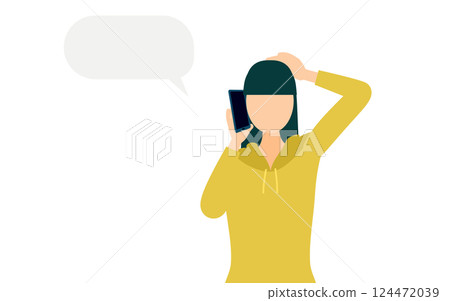 A simple illustration of a woman wearing a khaki hoodie talking on a smartphone A simple illustration of a woman wearing a khaki hoodie talking on a smartphone 124472039