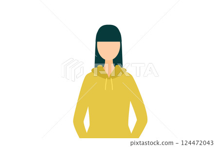 一位身穿卡其色連帽衫的女士的簡單插圖 124472043