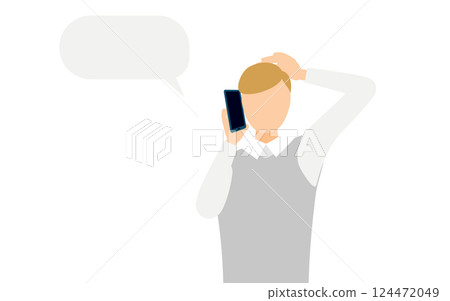 A simple illustration of a man wearing a gray vest talking on a smartphone A simple illustration of a man wearing a gray vest talking on a smartphone 124472049