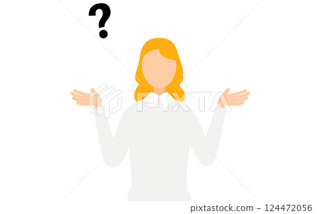 A simple illustration of a woman wearing a gray sweater having a question 124472056