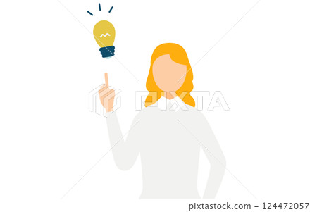 A simple illustration of a woman wearing a gray sweater coming up with an idea 124472057