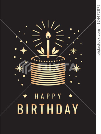 Happy Birthday Card Minimalistic Gold on Black Background 124472072