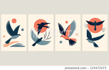 Illustration of Minimalistic Flat Birds Wall Decoration Illustration of Minimalistic Flat Birds Wall Decoration 124472073