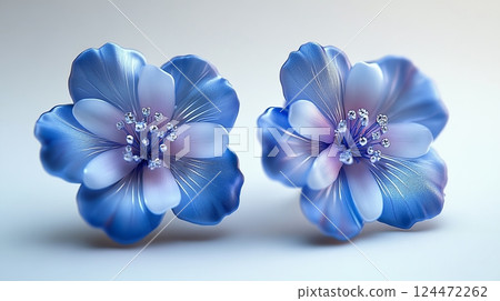 Blue Flower-Shaped Earrings with Crystals 124472262