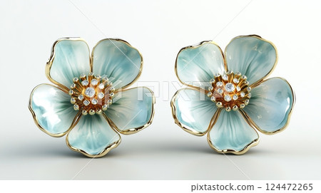 Elegant Blue Floral Earrings with Gemstones Elegant Blue Floral Earrings with Gemstones 124472265
