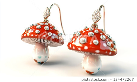 Elegant Red Mushroom Earrings with Crystals Elegant Red Mushroom Earrings with Crystals 124472267