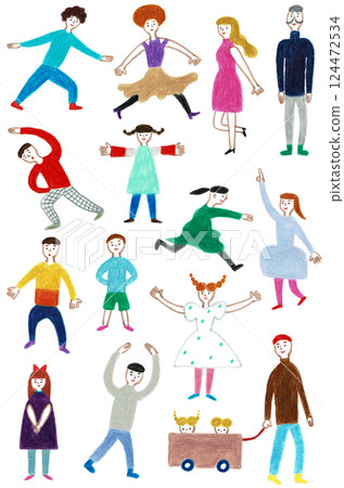 手繪插畫集做各種動作的人 124472534