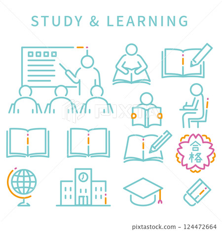 簡單的學習和學習圖示的線畫風格 簡單的學習和學習圖示的線畫風格 124472664