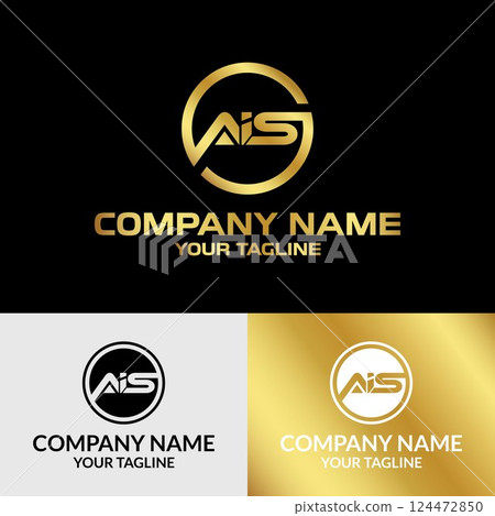 nitial AIS letter modern typography rounded circle shaped gold gradient color logo design template 124472850