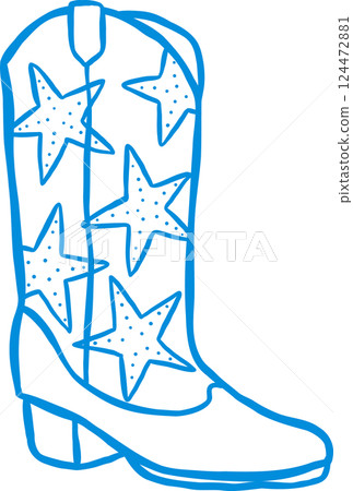 Coastal Cowgirl Cowboy Boot Starfish Outline Playful Hand Draw 124472881