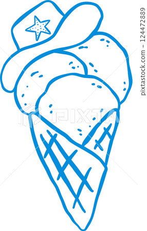 Coastal Cowgirl Ice Cream Cone Outline Playful Hand Draw 124472889