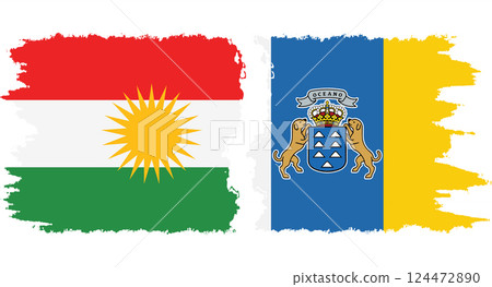 Canary Islands and Kurdistan grunge flags connection vector Canary Islands and Kurdistan grunge flags connection vector 124472890