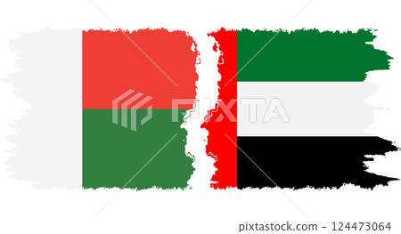 United Arab Emirates and Madagascar grunge flags connection vector 124473064
