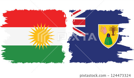 Turks and Caicos and Kurdistan grunge flags connection vector 124473324