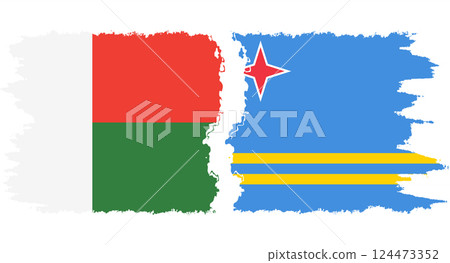 Aruba and Madagascar grunge flags connection vector 124473352