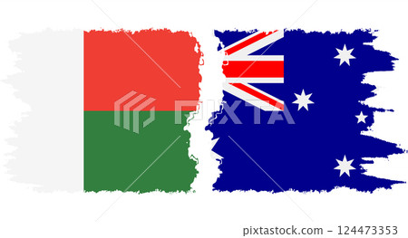 Australia and Madagascar grunge flags connection vector 124473353